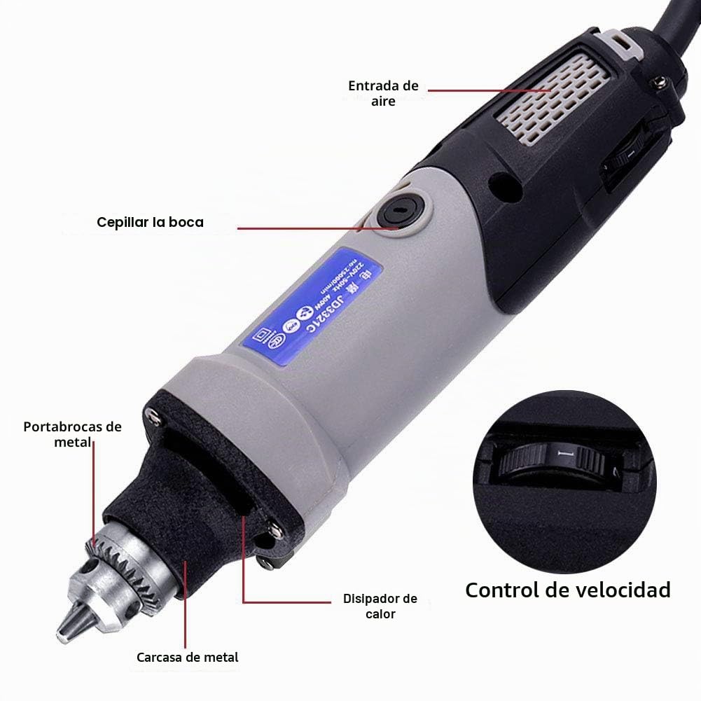 Amoladora eléctrica 400W taladro,amoladora recta amoladora recta Mini taladro eléctrico herramienta giratoria multifunción 6 pasos velocidad variable 0-28000r/min