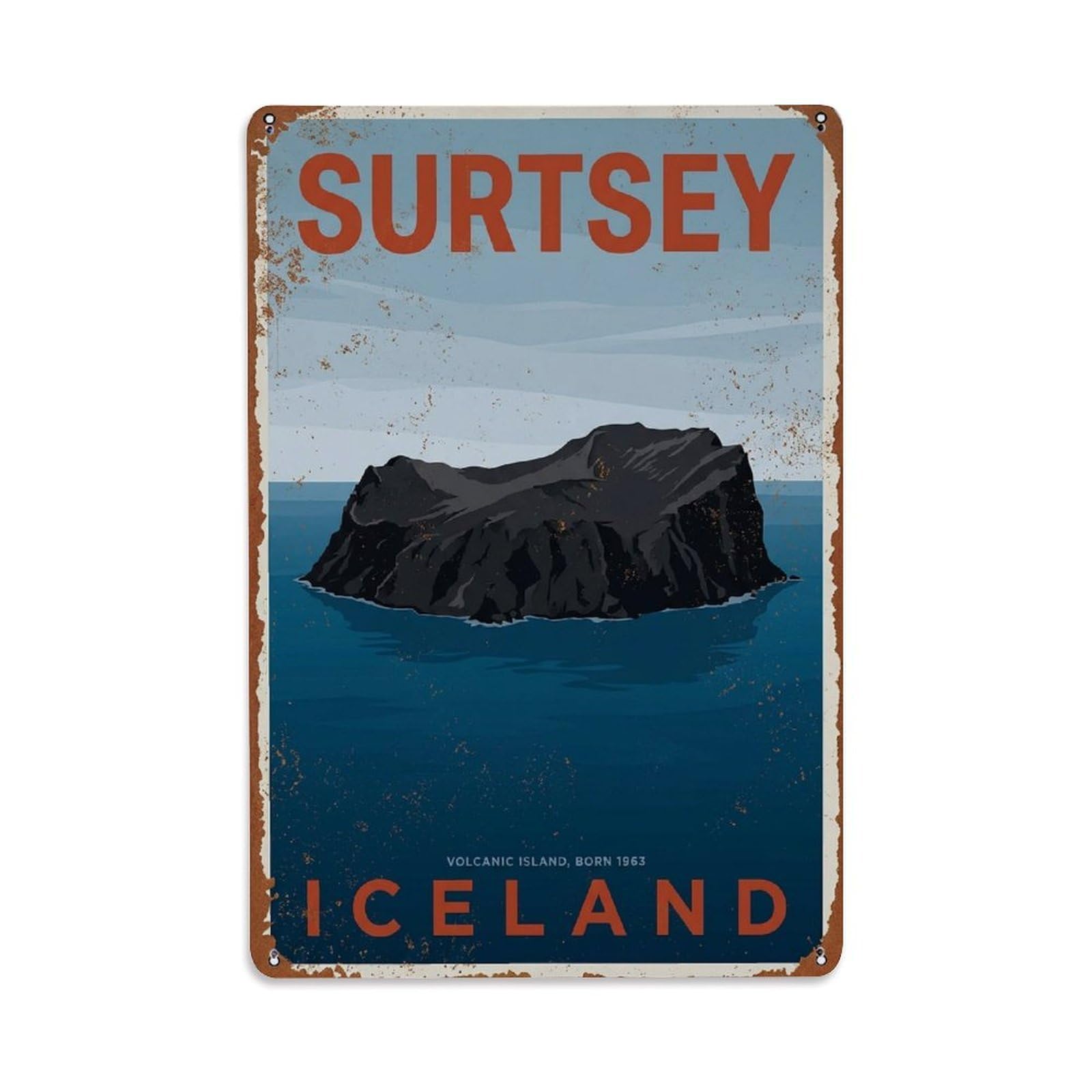 Vintage Travel Surtsey Iceland Island Metal Tin Sign Plaque Wall Decor for Cafe, Club Bar, Office, Home Garden Metal Poster 8x12Inch