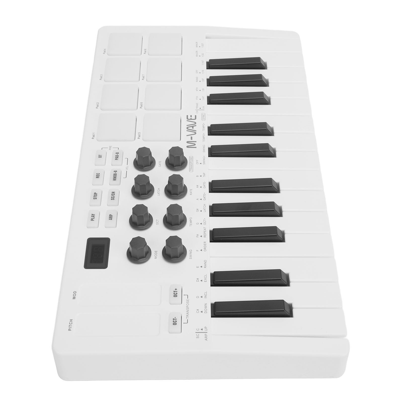 MIDI-Tastatur-Controller mit 25 Tasten, tragbar, Bluetooth, USB, mit RGB-Hintergrundbeleuchtungspuffern und Aufnahmetasten, Audio-Schnittstelle für Musikproduzenten, Studenten und mobile Studios