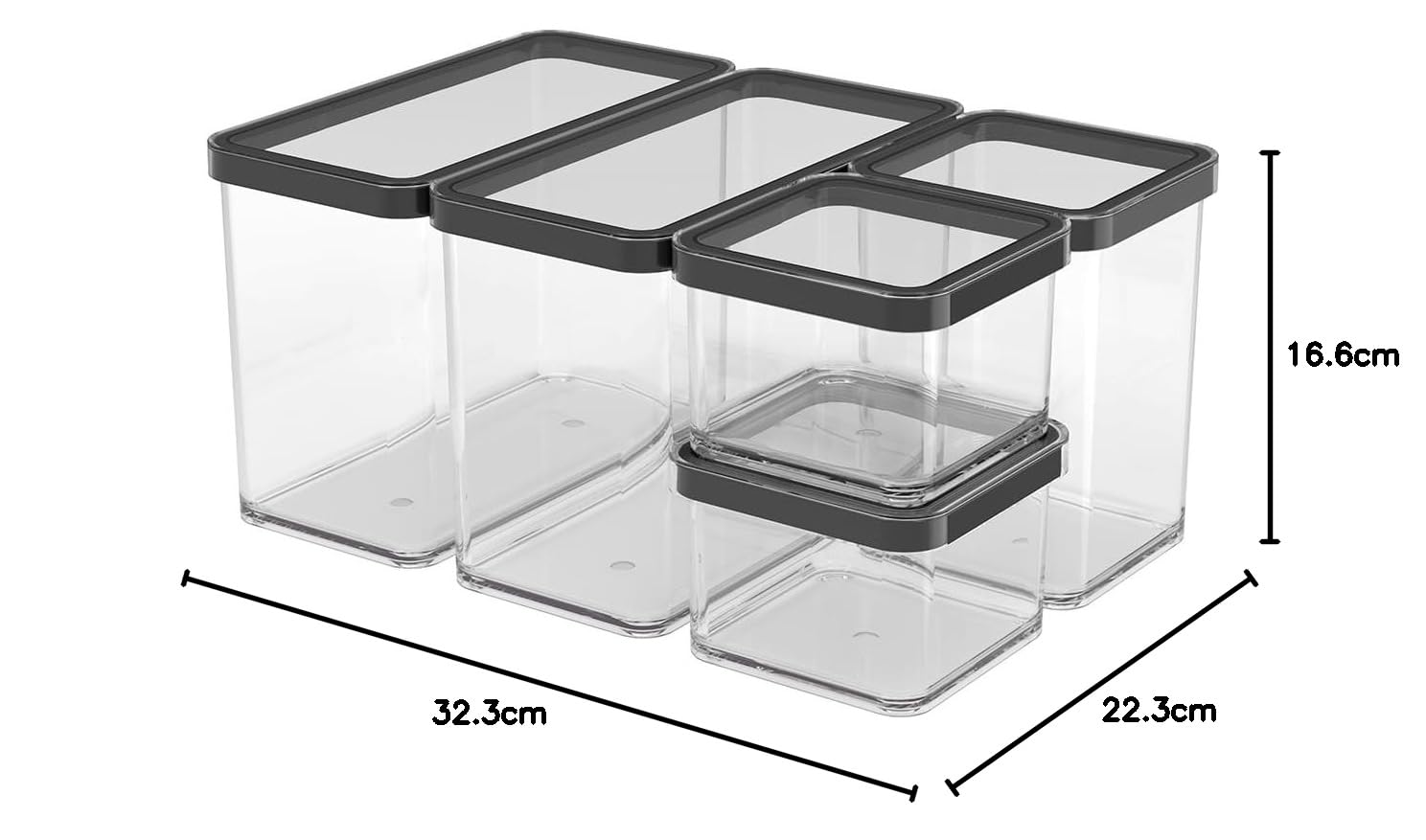 Rotho Loft Zestaw puszek do przechowywania 5 szt. LOFT, tworzywo sztuczne (PP) bez BPA, przezroczyste, (32,3 x 22,3 x 16,6 cm)