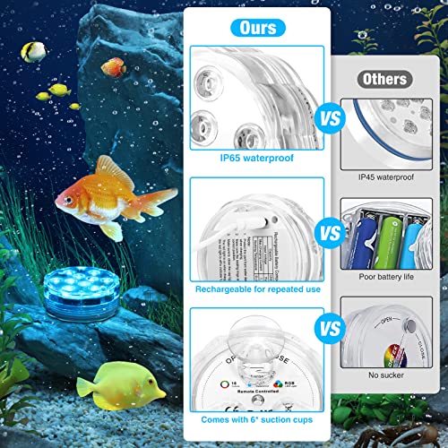 Submersible Led Lights,2023 Upgraded Rechargeable Pool Lights With Remote Waterproof,16 Changeable Colors Pool Lights Floating Pool Lights Shower Light With Sucker For Inground Pool Pond Vase #TOP4
