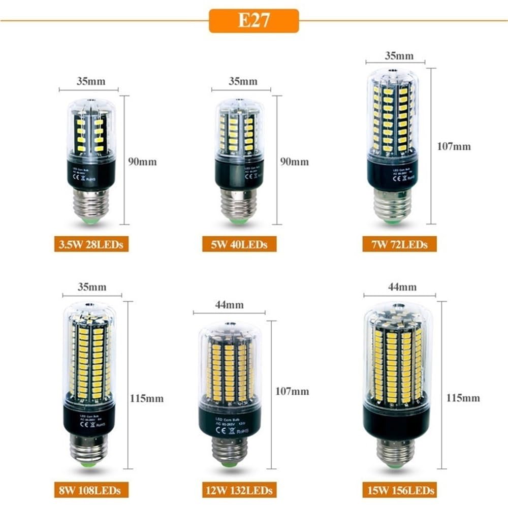 Ampoules LED d'intérieur (Lot de 4) AC85V-265V, sans Scintillement, 5736 SMD E27 E14, 3,5W, 5W, 7W, 9W, 12W, 15W, Type « maïs », Courant Constant, 28-156 LED.