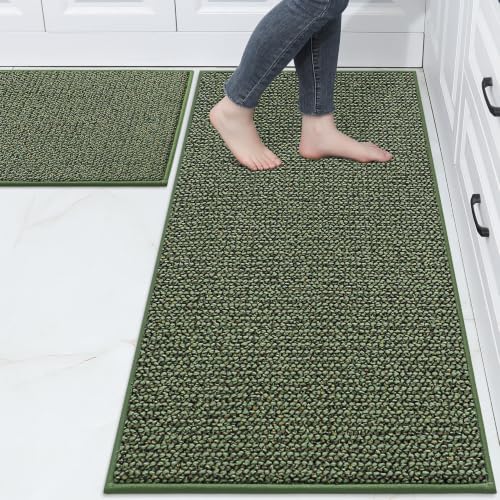 BEQHAUSE Kitchen Rugs and Mats 2PCS Non-Slip, 24"x36"+24"x60", Green