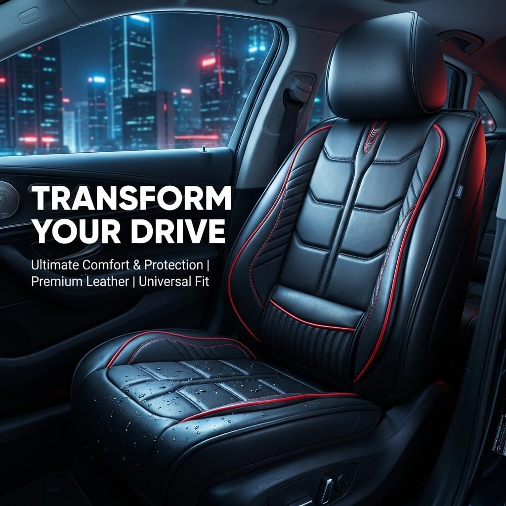 Car Seat Covers Custom Fit for Ford F-150 2003-2025 for Pickup Trucks | Universal Split Bench Design | 5-Seat Full Set,Black Red