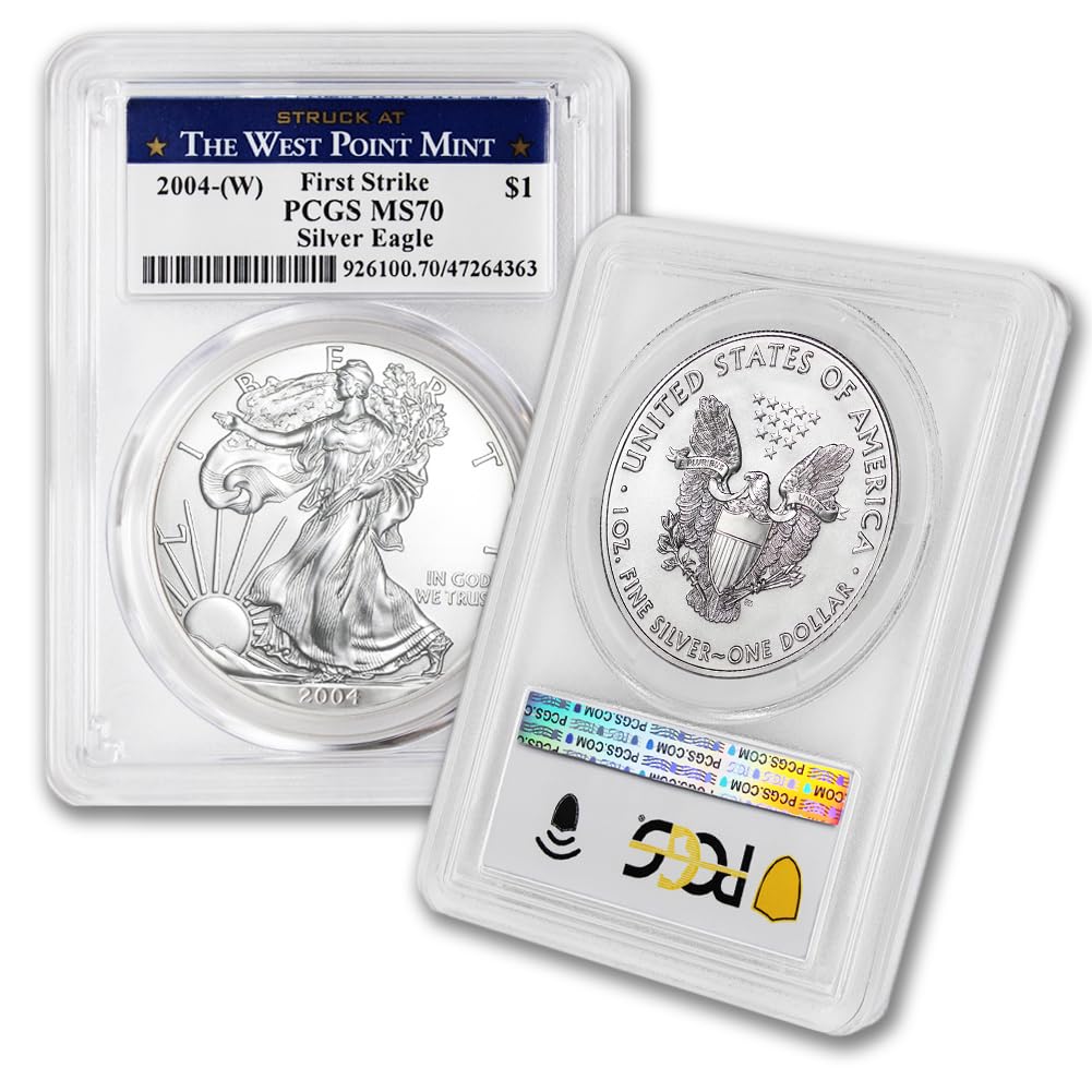2004 (W) 1 oz American Silver Eagle Coin MS-70 (First Strike - Struck at the West Point Mint) $1 PCGS MS70
