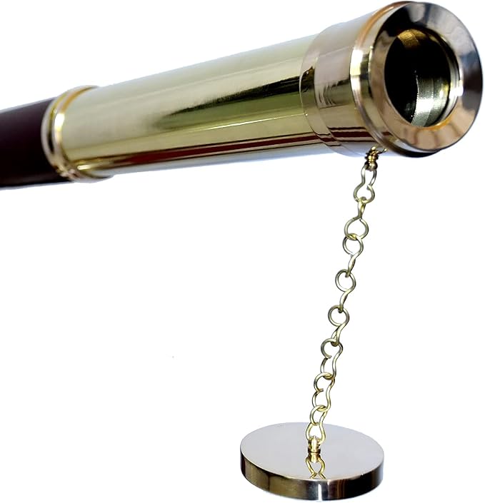 Telescopio Vintage de Latón y Madera con Trípode Ajustable miniatura 8