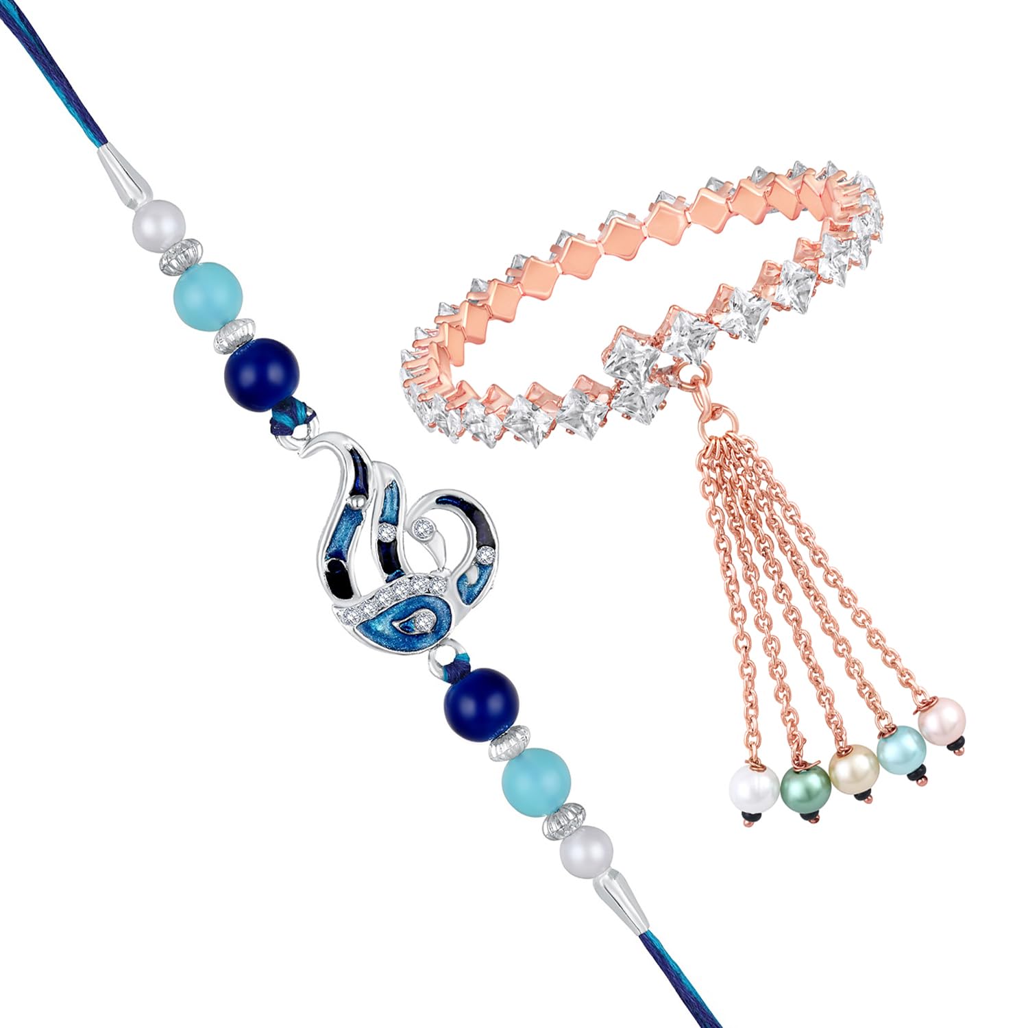 Mahi Combo of Lumba and Brother Rakhi Pair for Bhaiya and Bhabhi with Crystal and Cubic Zirconia (CZ) (RCOL1105576M) (B0CFL8XNCY) Amazon Price History, Amazon Price Tracker