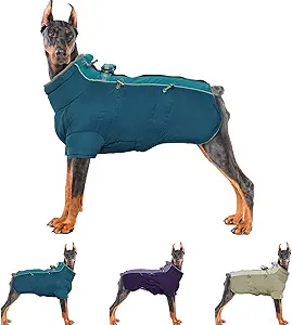 IDOMIK Warm Dog Coats with Harness, Waterproof Dog Jacket for Small Medium Large Dogs, Fleece Lined Dog Winter Snowsuit Coat, High Collar Dog Winter Jacket Vest Clothes for Cold Weather,Turquoise 2XL