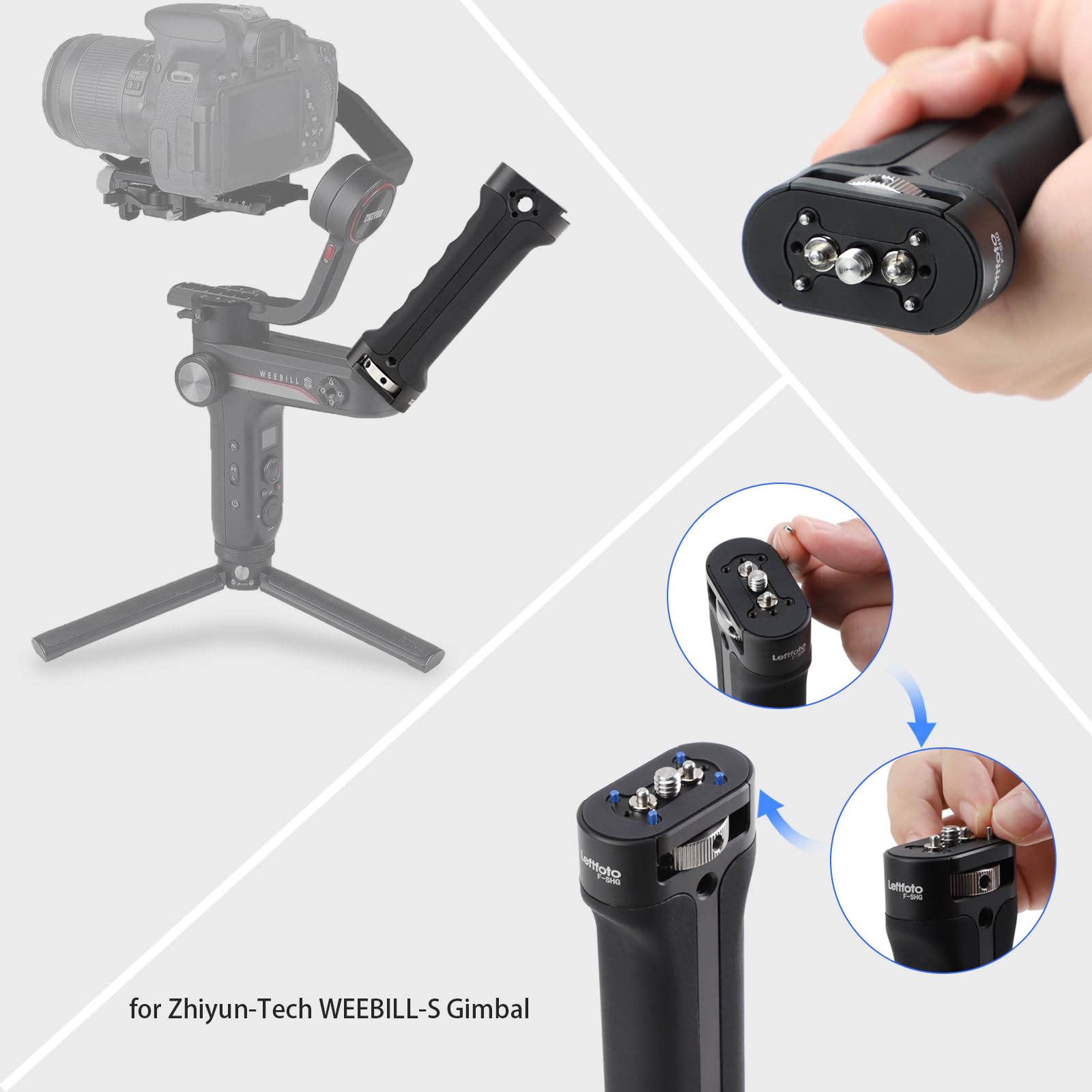 LEFTFOTO Uchwyt do uchwytu do DJI Ronin DJI RS2/RSC2/RS3 / RS3 Pro/ RS3 Mini/ZHIYUN WEEBILL-S stabilizator gimbala, rozszerzony silikonowy uchwyt w trybie teczki, z pinami zapobiegającymi skręcaniu