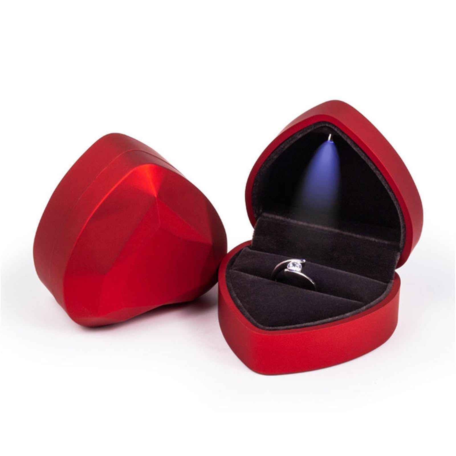 JFNKLFG 1 Pcs Jewelry Ring Box Luxury Velvet Rubber Necklace Pendant Gifts Display With Light For Proposal Engagement Wedding Case for Proposal, Wedding(B-Red)