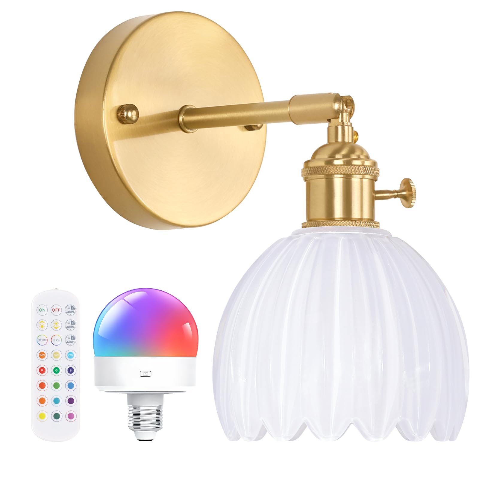 Shenmoyl Vintage Battery Operated Wall Sconce with White Tulip