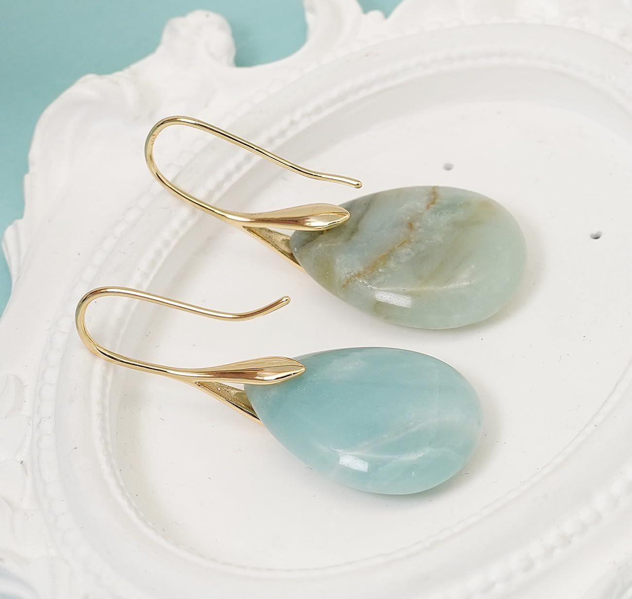 Natural Stone Earrings for Women Boho Dangle Drop Earrings Gemstone Fishhoop Statement Gold Earring - Image 4