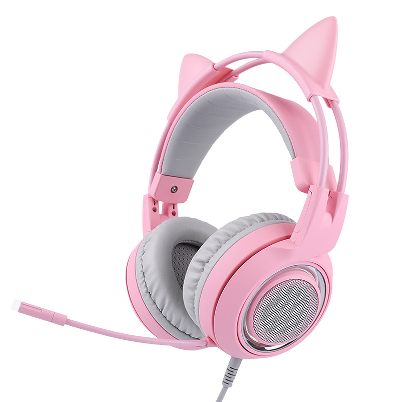 Wakects Słuchawki Gamingowe USB z Mikrofonem, 7.1 Kanał Różowe LED (PINK)