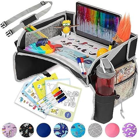 PILLANI Kids Travel Tray for Car - Car Seat Tray for Kids Travel, Car Trays for Kids Roadtrip Essentials,Carseat Table Tray for Kids Road Trip Activities -Toddler Lap Desk Organizer for Airplane Cover