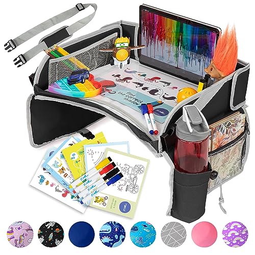 Pillani Kids Travel Tray for Car - Car Seat Tray for Kids Travel, Car Trays for Kids Roadtrip Essentials, Car Seat Table Tray for Kids Road Trip Activities - Toddler Lap Desk Organizer for Carseat