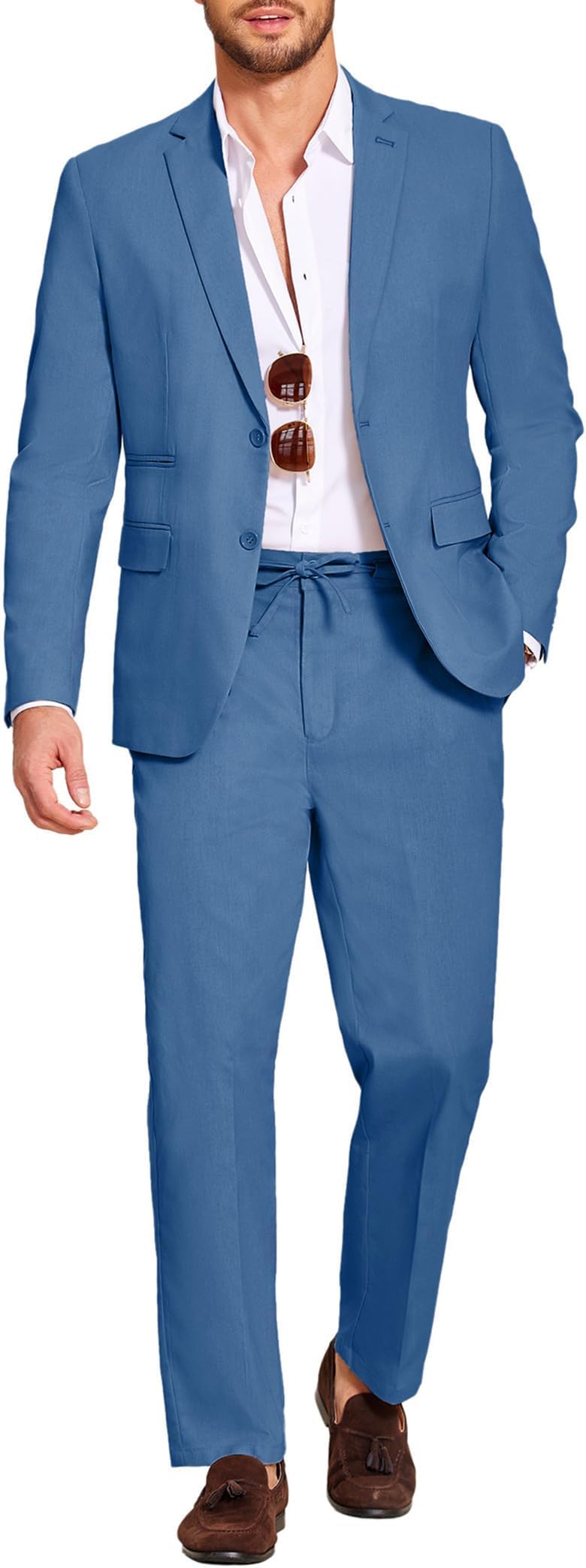 Men's 2 Piece Linen Suits Set Casual Lightweight Linen Suit Blazer Jacket and Pants
