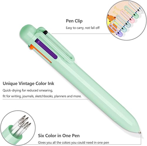 Vista 4 de Paquete de 12 bolígrafos multicolor, bolígrafos de color 6 en 1 de 0.020 in, bolígrafos de punta fina retráctiles, bolígrafos de tinta de gel, Paq