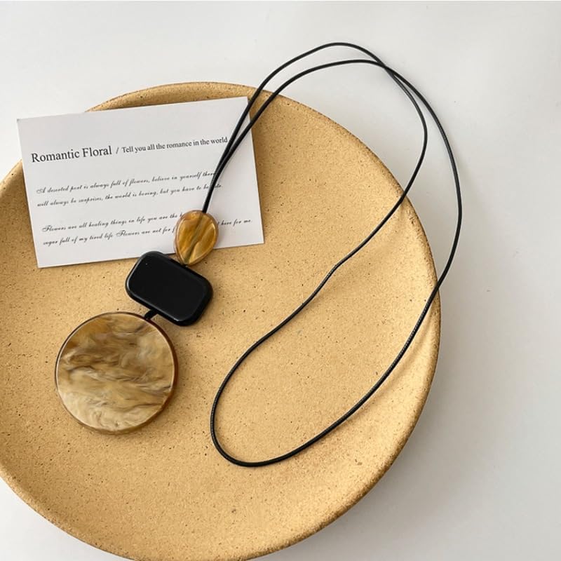 Bohemian Long Pendant Necklace for Women, Artistic Resin Geometric Jewelry with Layered Abstract Shapes, Boho Statement Necklace for Casual Outfits - Image 6