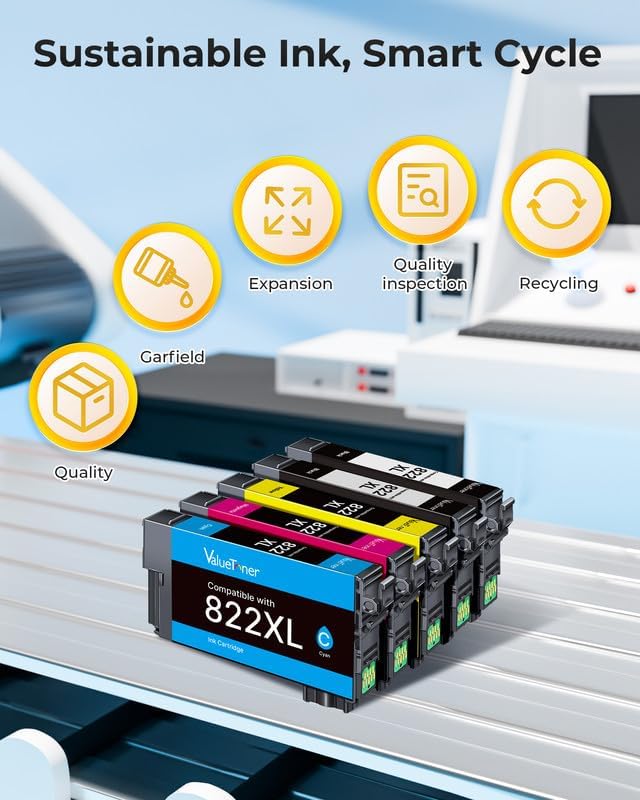 822XL Ink Cartridges Remanufactured Replacements for Epson 822XL Ink Cartridges for Epson WF-3820 Printer Ink Workforce Pro WF-4820 WF-4830 WF-3823 WF-4833 WF-4834(2Black, 1Cyan, 1Magenta, 1Yellow)