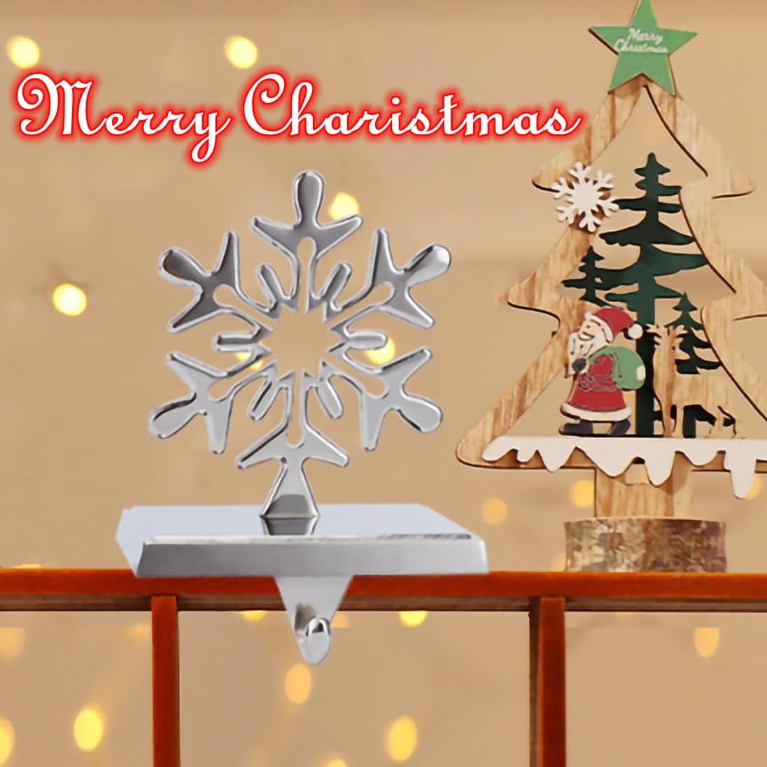 Snowflake Christmas Stocking Hangers for Mantel，Snowflake Christmas Stocking Holders for Fireplace Mantel Hooks Hanger for Christmas Snowflake Stockings Clip for Christmas Decoration (Snowflake)