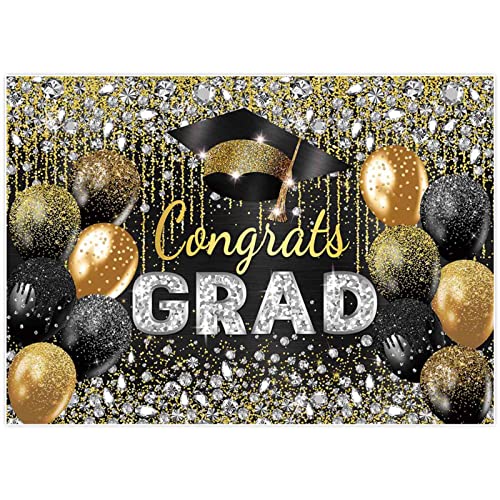 Allenjoy 82" x 59" Black and Gold Graduation Backdrop for Photography Master Congrats Grad Class of 2026 Prom Party Supplies Banner Background