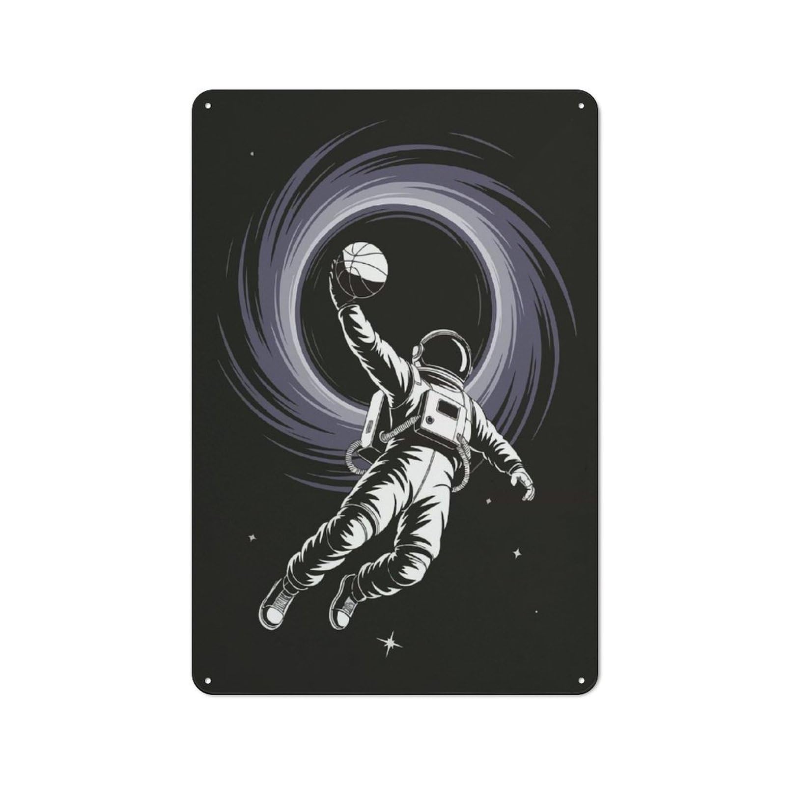 Country Metal Sign with Astronaut Slam Dunk in Space Design 30x20cm, Barn Style Farmhouse Wall Decor for Farmhouse Kitchen, Pantry Or Dining Area
