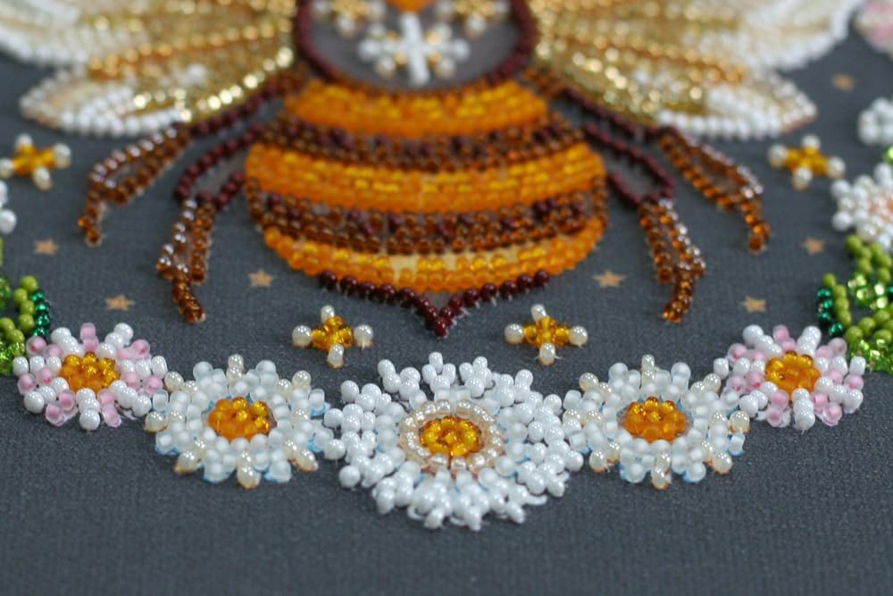 Abris Art Bead Embroidery Kit Honey Dream. DIY Beadwork Craft Kit for Beginners. Hand Made Beading kit from, Ukraine. Stylish Needlework Set, Needlepoint Pattern Colorful bee Decor Wall Art