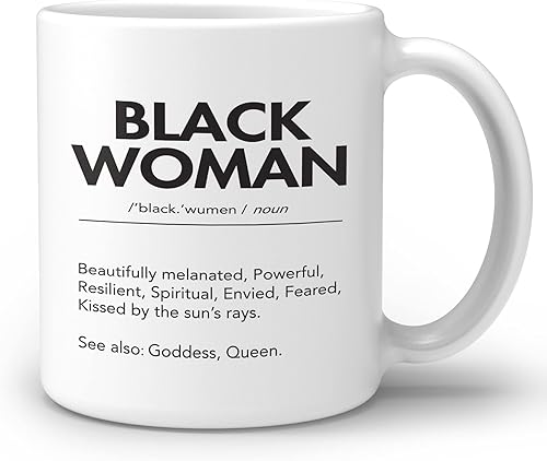 OGILRE Black Woman Definition - Taza de cerámica impresa de doble cara con citas inspiradoras, diseño moderno de mujer afroamericana, taza de té con
