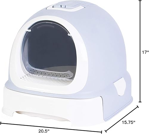 Miniatura 12 de Sartén con capucha totalmente cerrada con puerta de cierre de olor de entrada frontal, cuchara de arena para gatos incluida, color blanco