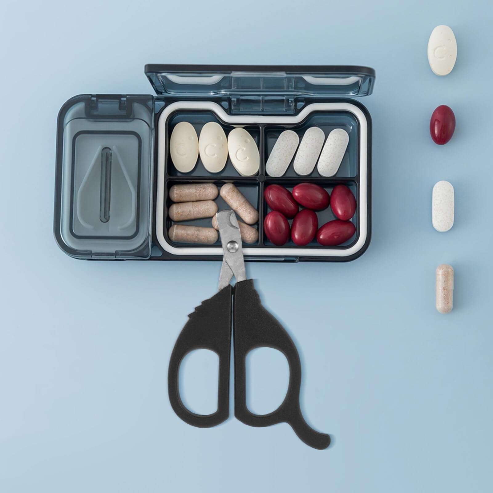 OUNONA Scissors-Shaped Pill Cutter, Sharp Blade Pill Splitter with Ergonomic Handle for Small Large Pills Tablets Medications