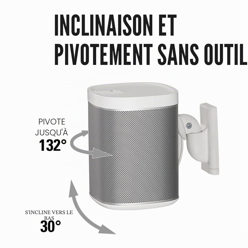 Sanus Support d'enceinte murale réglable pour Sonos Play : 1 & Play: 3- Inclinable et orientable pour un meilleur son - Lot de 2 - Blanc