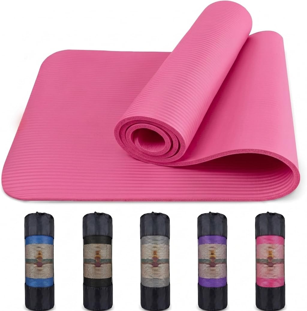 Yoga Mat 15mm Thick Foam Exercise Mat, Non-Slip Workout Mat, Pilates Mat, Gymnastics & Meditation Mat for Women & Men, Home & Outdoor Fitness (Pink)