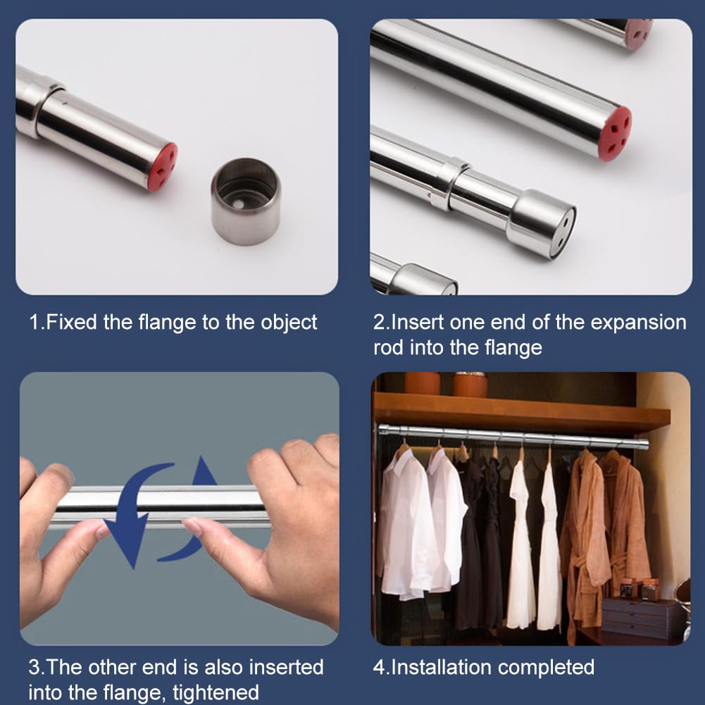 Tbest Tringle à Rideau Tension Noire, Réglable, En Acier Inoxydable, Penderie Pour Vêtements