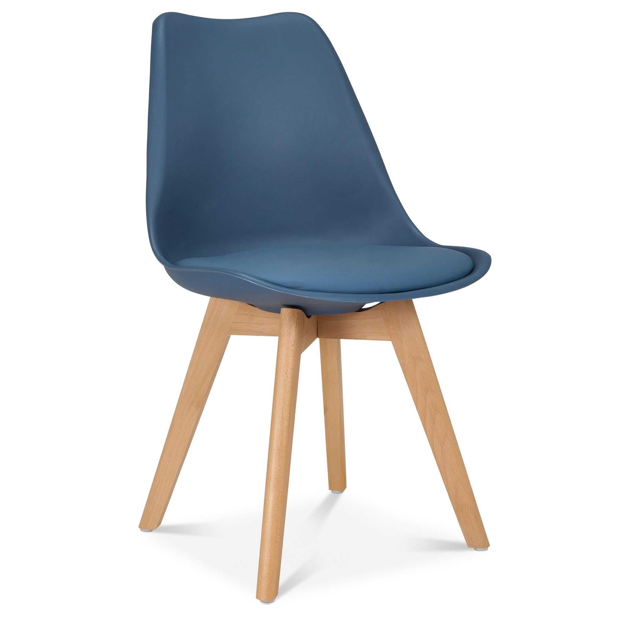 Bravich Rocco Dining Chair with Cushion Pad Seat, Navy Blue Plastic Kitchen Chair with Wooden Legs, Modern Single Accent Chair for Dining Room, Bedroom, Dressing Table and Vanity