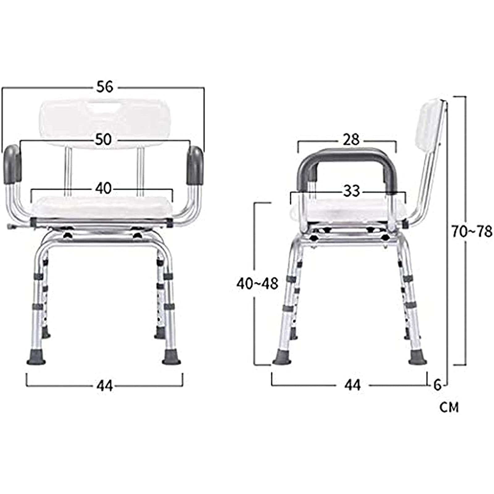 Asiento de Ducha, Banco de Transferencia de Asiento Silla Resistente, Taburete de Ducha con Asiento Giratorio Bañera Silla elevadora de Ducha y apoyabrazos Respaldo Ajustable en 4