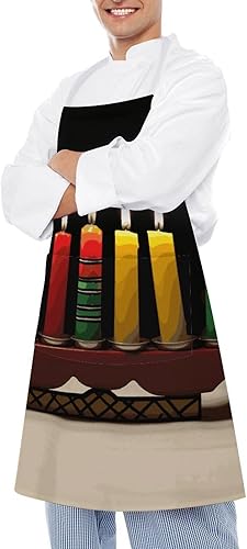 Miniatura 4 de MUSM Kwanzaa Candles ApronClassic Vintage Funny with Pockets Aprons,Adjustable Bib Waterdrop Resistant for Kitchen Cooking Restaurant BBQ Painting