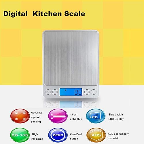Miniatura 6 de Báscula digital de cocina, báscula de cocina multifunción de acero inoxidable de alta precisión, pantalla LCD retroiluminada, pequeña báscula de