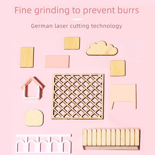 Miniatura 6 de Spilay Kit de muebles de madera en miniatura para casa de muñecas, modelo de caja de madera hecha a mano con cubierta antipolvo y LED, escala 124