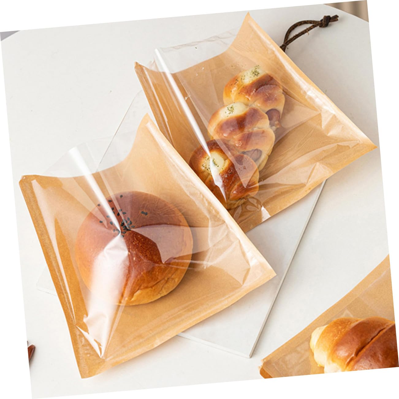 VALICLUD Bolsas de Forma Segura de Papel Marrón 100 para Panadería con Ventana Transparente, Bolsas a Prueba de Grasa para Empacar Pan Casero, Galletas y Postres