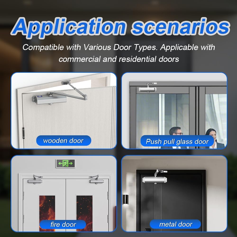 Automatic Hydraulic Door Closers Commercial, Screen Door Closer Hinge Self Closing, for Home Residential Storm Door Closer with Hold Open Easy Install Adjustable Door Opener