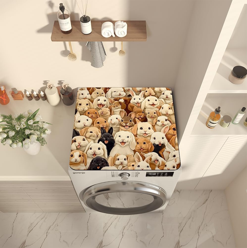Cute Rabbit Washer and Dryer Covers for the Top, 23.6" x 19.7" Anti-Slip&Dust-proof Animal Washer Dryer Countertop Protector Mat for Laundry Room Kitchen (Rabbit, 23.6"x19.7")