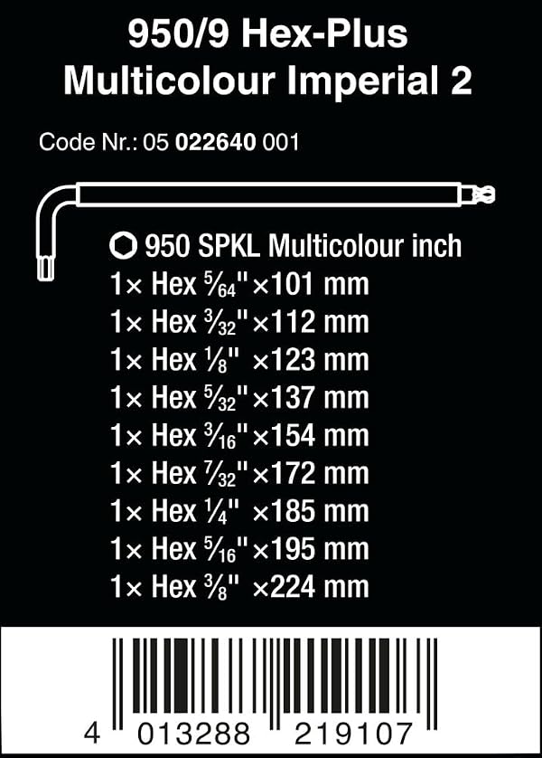 Wera 05022640001 950/9 Hex-Plus Multicolour Imperial 2 L-Key Set, Imperial, BlackLaser, 9 Pieces by Wera - Image 2