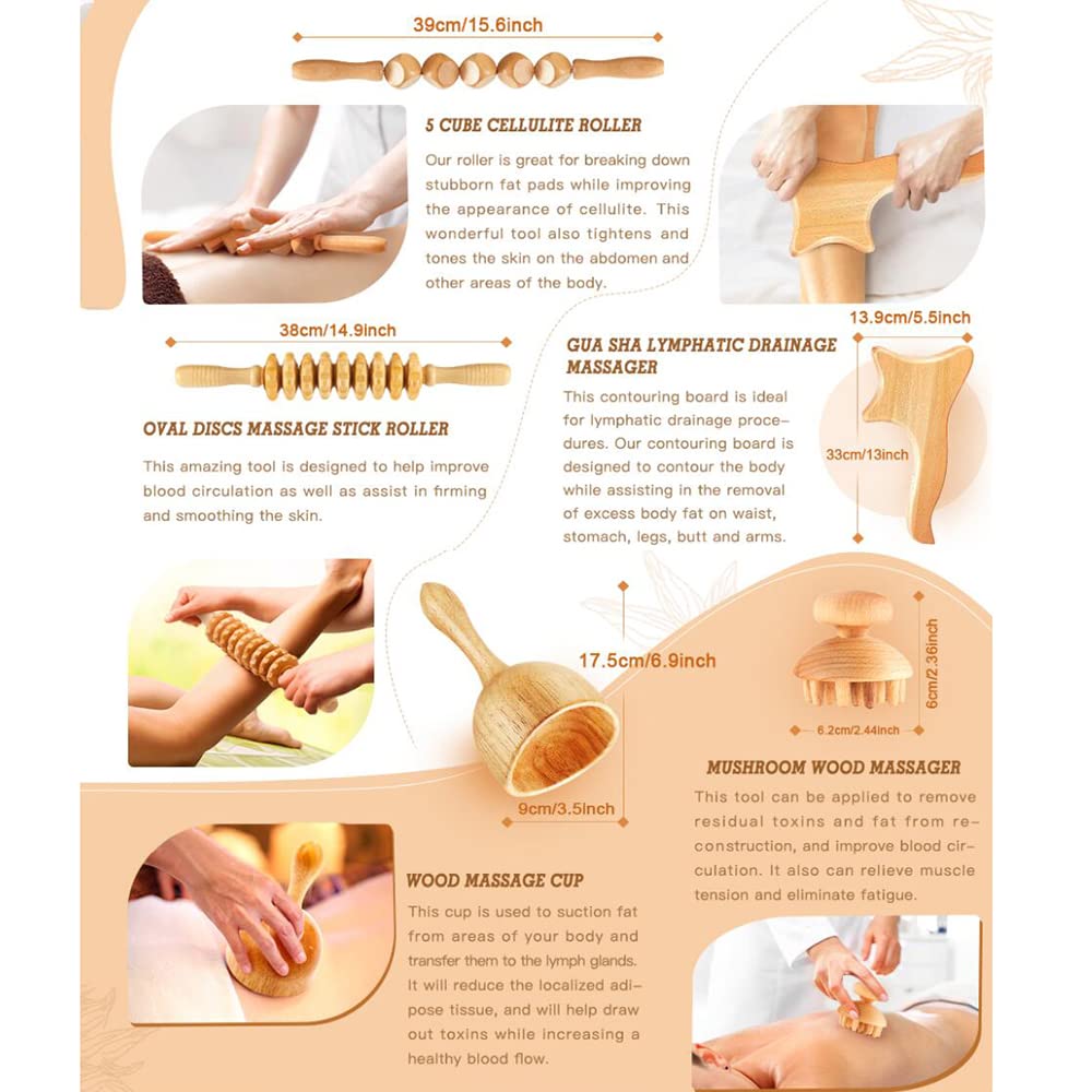 5Pcs Wood Therapy Masaż Zestaw Narzędzi Do Masażu Limfatycznego Drenażu Masażer Roller Do Masażu Pełnego Ciała