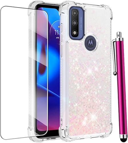 CAIYUNL Funda para teléfono Moto G Play 2023, Moto G Power 2022Moto G Pure con protector de pantalla, para mujeres y niñas, con purpurina líquida