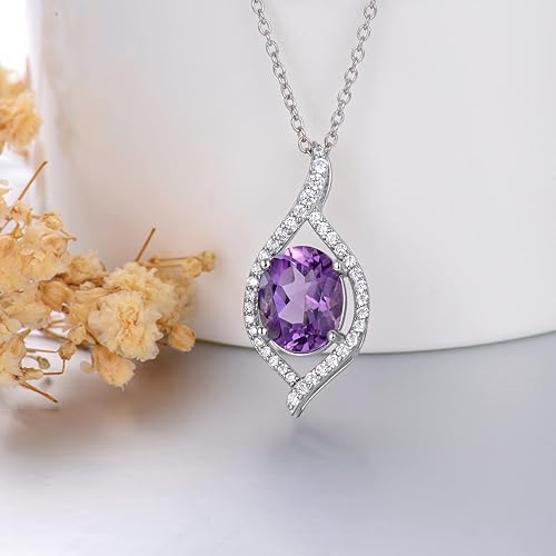 Miniatura 3 de Natural Amethyst Necklace 925 Sterling Silver Authentic Gemstone Purple February Birthstone Pendant Jewelry Gift for Women Girls