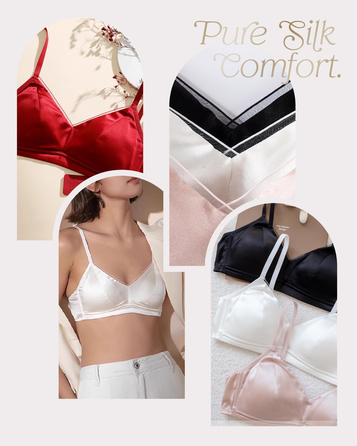 Real Mulberry Silk Bra, Full Coverage Silk Satin Bralette, Wireless with Adjustable Straps, Breathable Soft Cup - Image 6