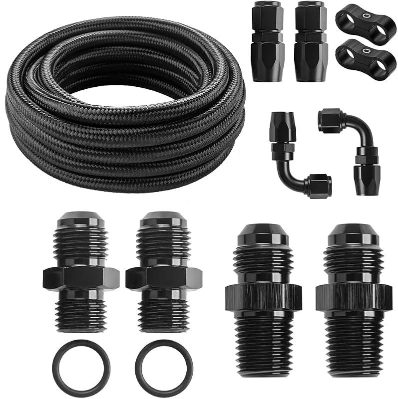 Kit de linhas do radiador da transmissão 6AN Autoutfit para 4L60E e 4L65E com mangueira trançada preta – Kit