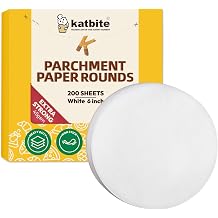 Katbite 6 Inch 200Pcs Parchment Paper Rounds, Round Baking Sheets Paper, Uses for Cake Baking, Patty Separating, Tortilla Wrapping