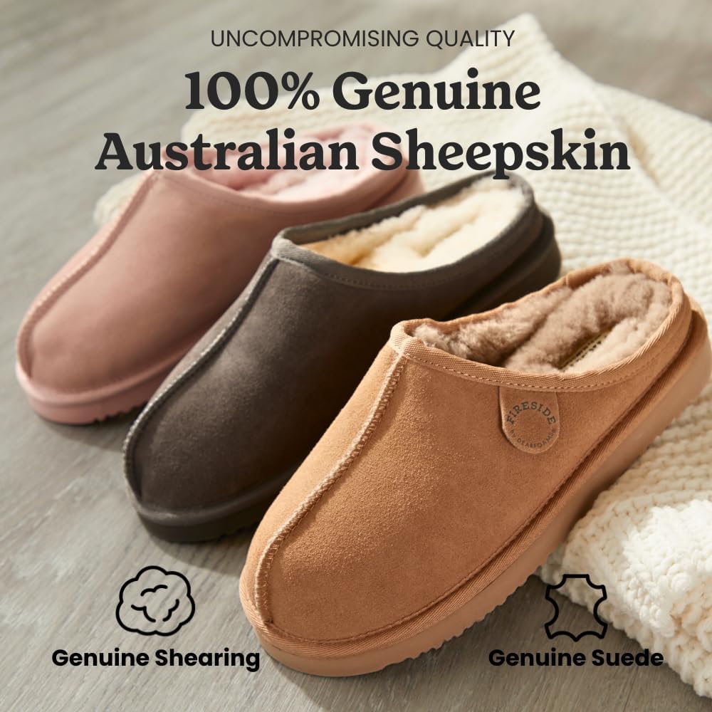 Fireside by Dearfoams Women’s Greta Genuine Shearling Clog Slippers, 100% Natural Suede Clogs for Outdoor & Indoor - Image 3