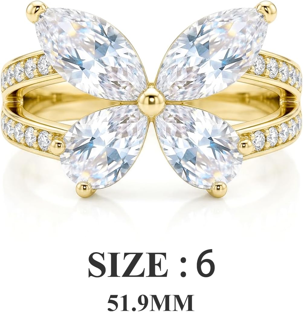 925 Sterling Silver Butterfly Rings for Women,Hypoallergenic 14K Gold Plated Chunky Band Rings With Cubic Zirconia Promise Ring for Her Jewelry Gifts